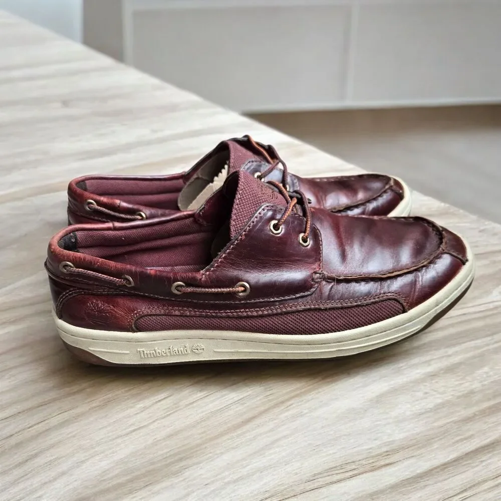TIMBERLAND 2 Eye Boat Shoes‎ Burgundy Leather Deck Shoes 10.5